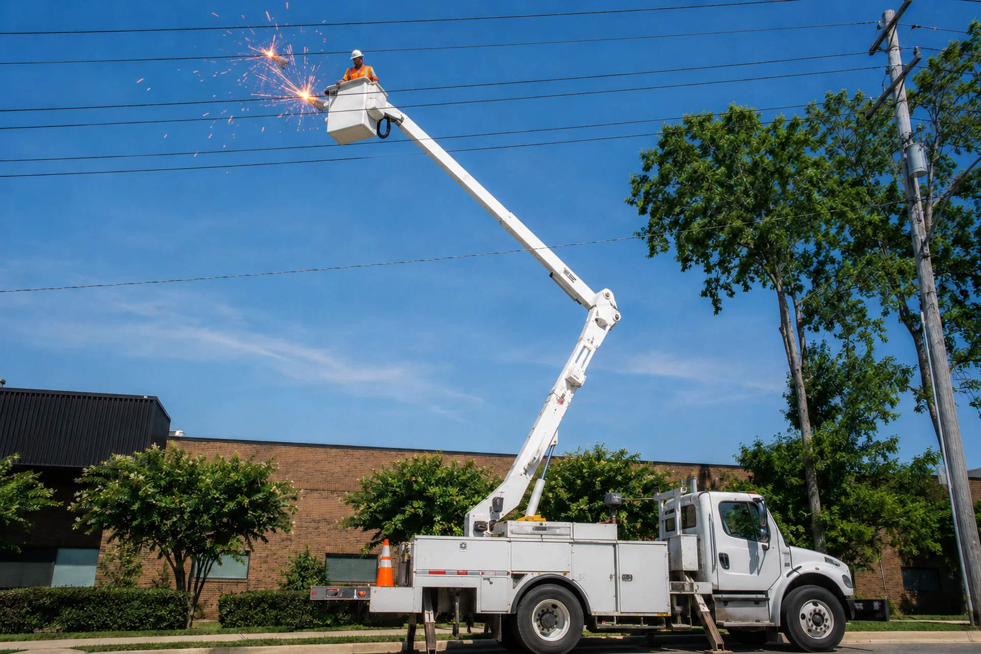 Construction crane operating near overhead power lines in New York, illustrating the hazards governed by Labor Law section 202-H the High-Voltage Proximity Act