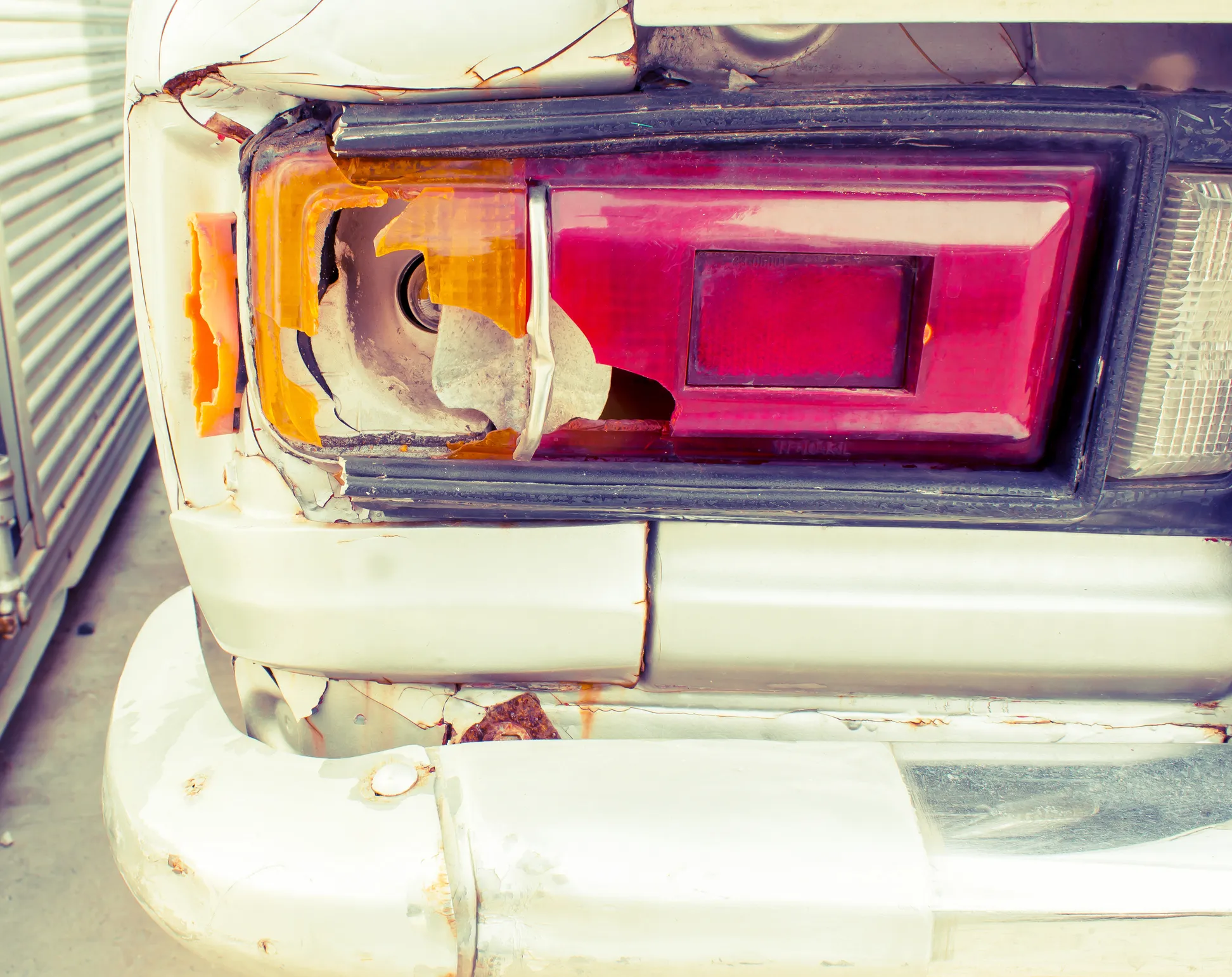 closeup of damaged rear of car