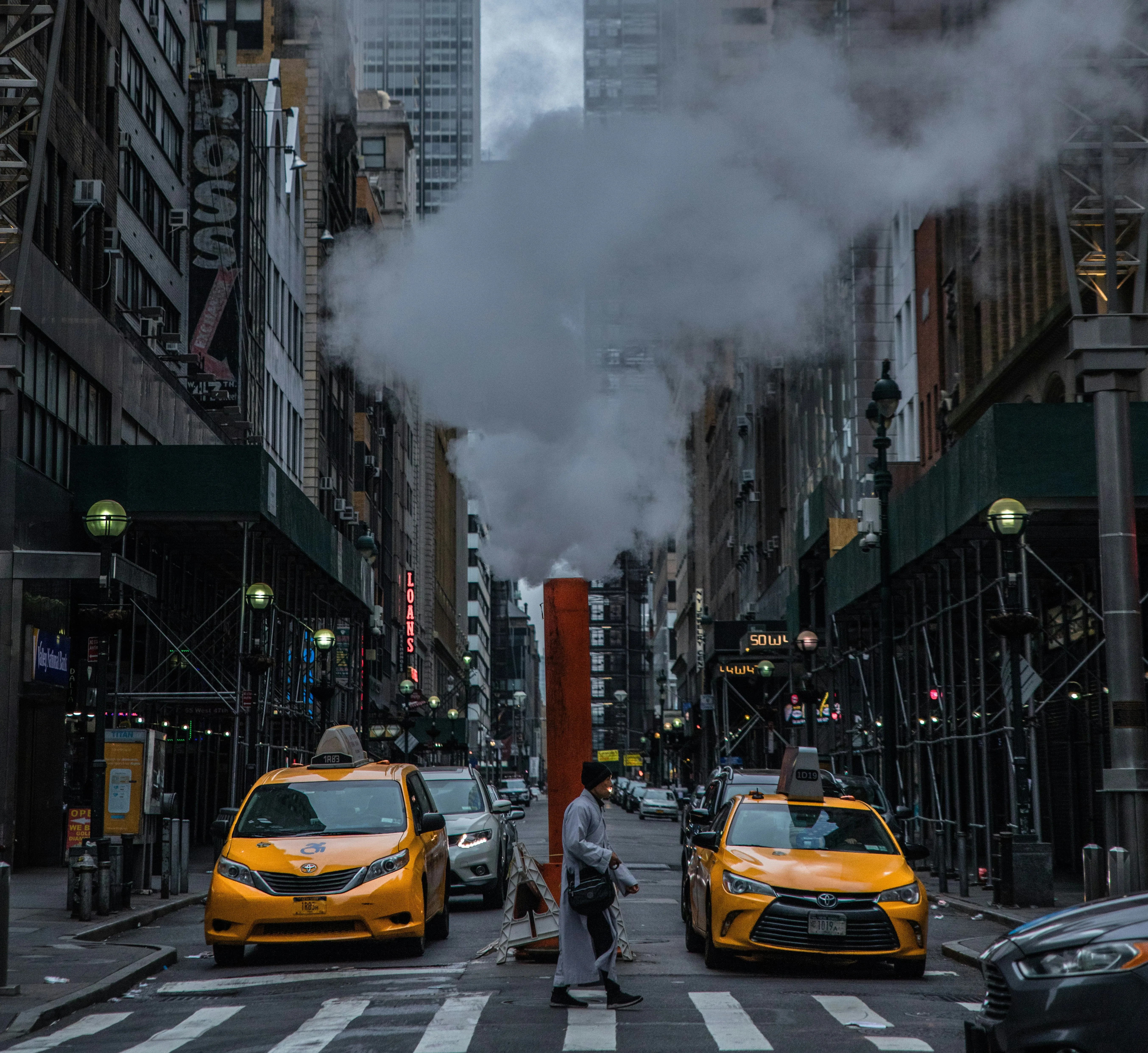 Cars and smoke in the city